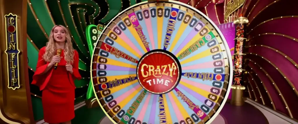 Crazy time demo play interface showing virtual wheel simulation