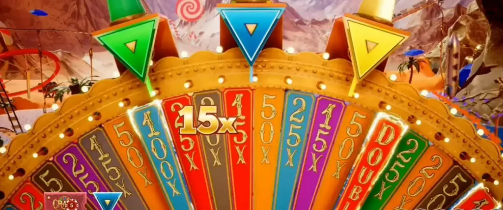 Wheel and bonus segments in the Crazy Time game