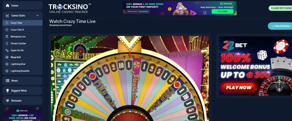 Tracksino crazy time live statistics and bonus tracker