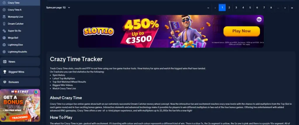Tracksino Crazy Time today with updated bonus hit rate