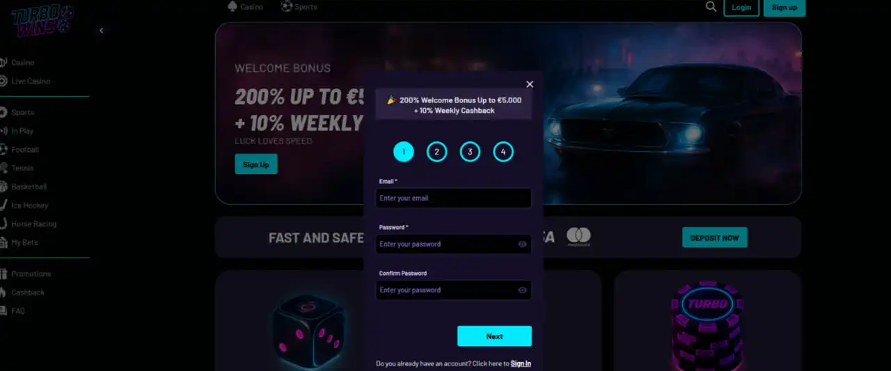 Crazy Time TurboWins registration process at TurboWins