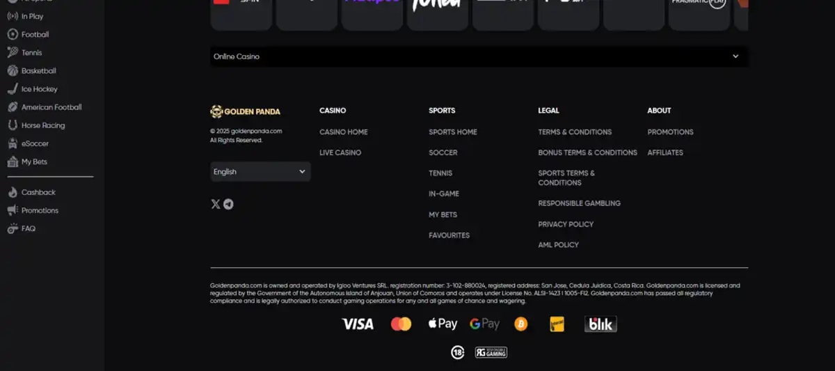 Deposits and withdrawals methods at Golden Panda Casino
