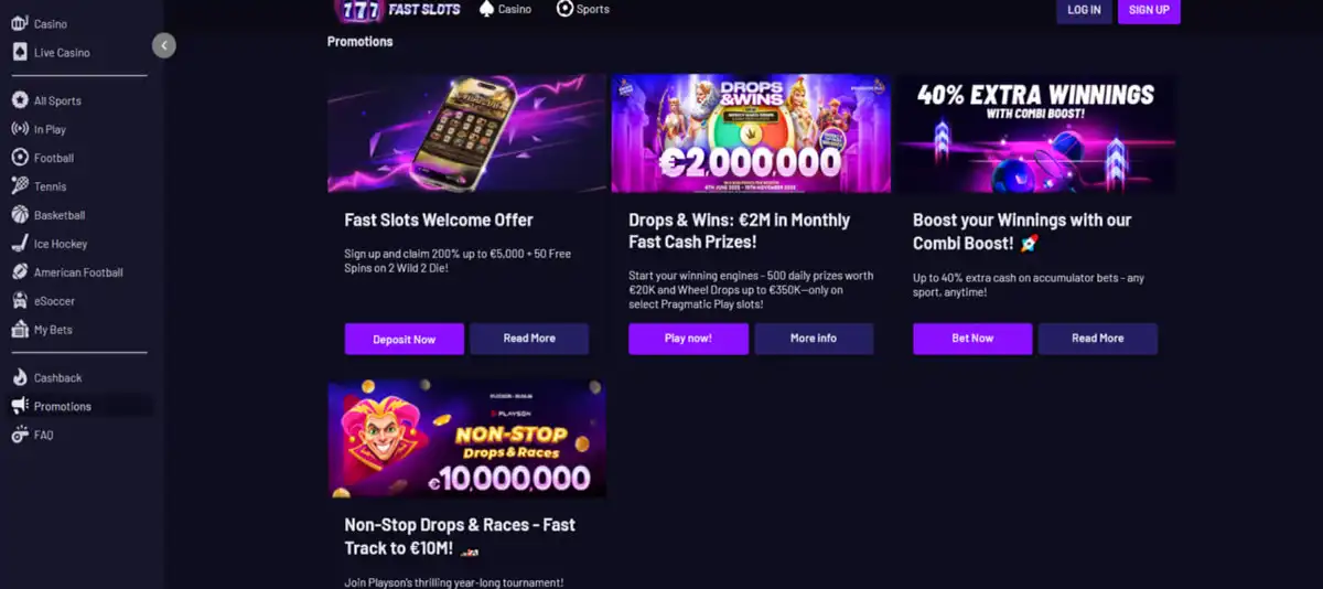 Bonuses and promos for gameplay at Fast Slots