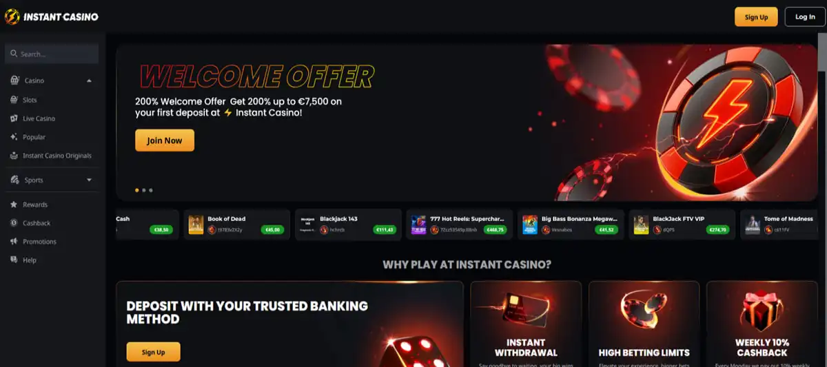 Detailed Instant casino review with bonus information and platform comparison