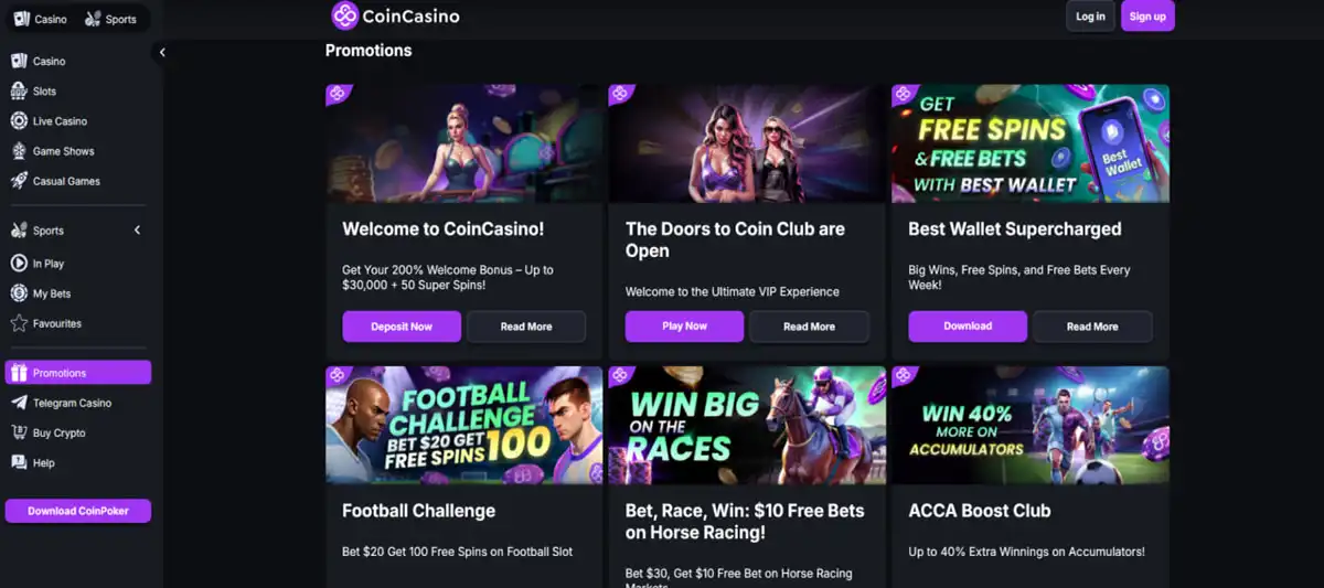 Welcome bonuses at CoinCasino with 200 percent deposit offer